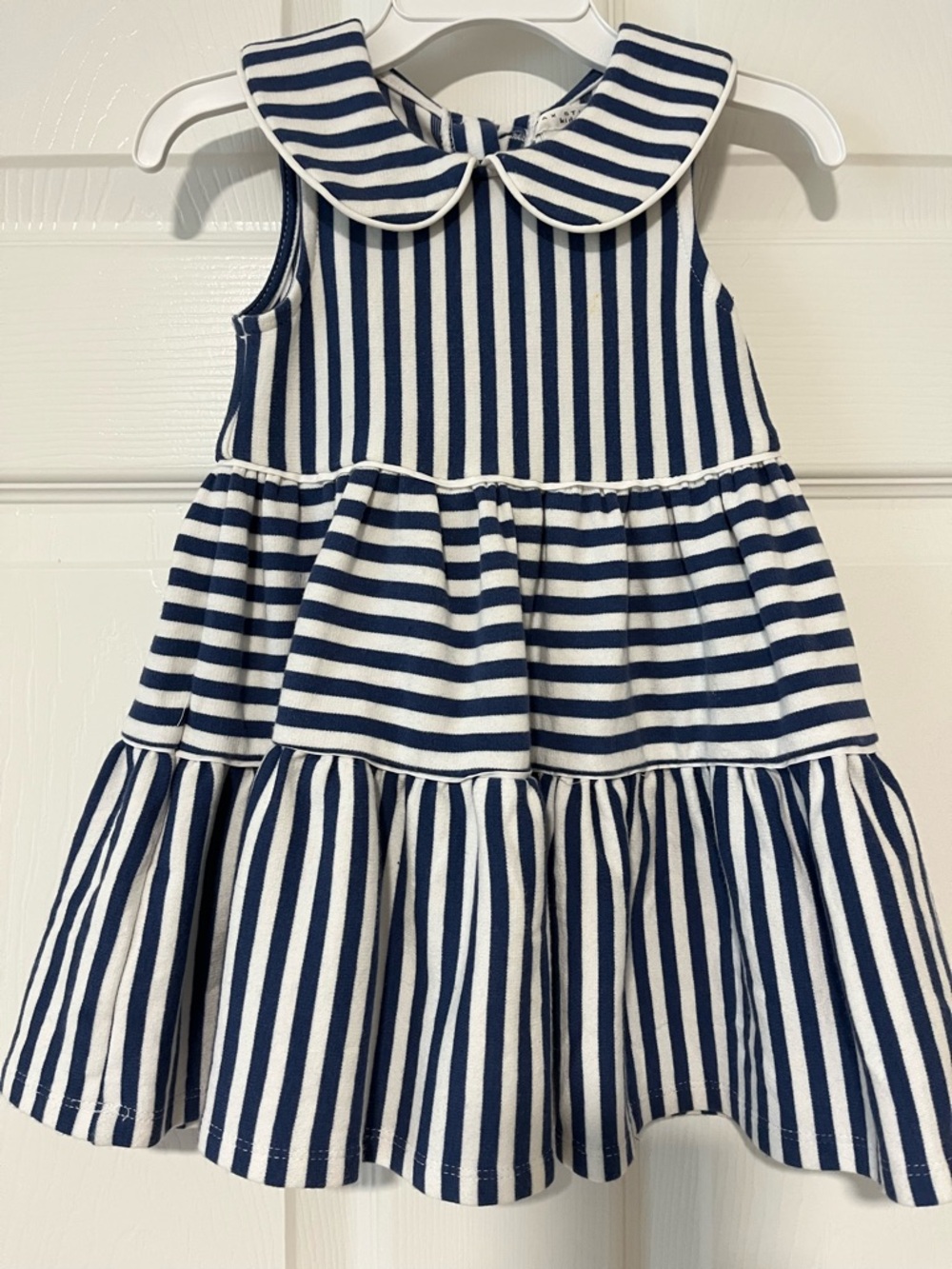 Max Studio Navy and White Striped Peter Pan Collar Dress